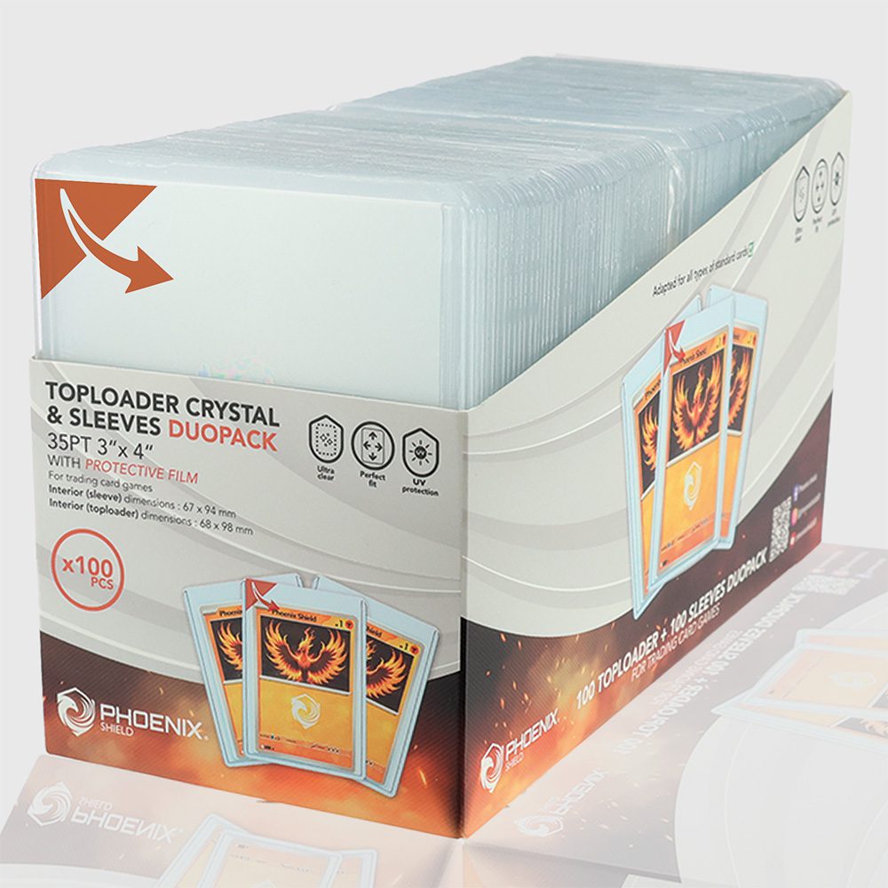 Toploader Crystal & Sleeves DUOPACK + protective film x100 - Phoenix Shield Cards-island